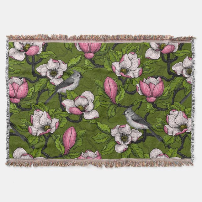 Blühende Magnolie und Titmausvogel 2 Decke (Vorderseite)