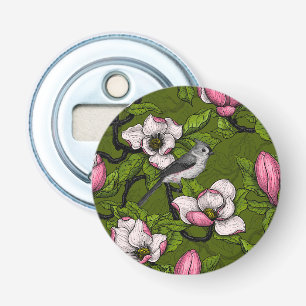 Blühende Magnolie und Titmausvogel 2 Flaschenöffner