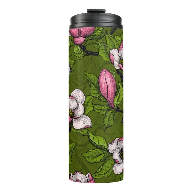 Blühende Magnolie und Titmausvogel 2 Thermosbecher (Vorderseite)