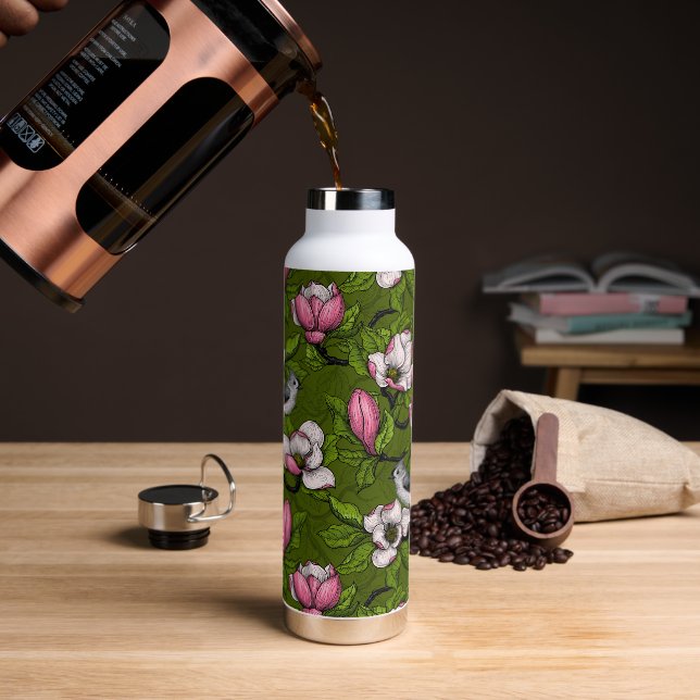 Blühende Magnolie und Titmausvogel 2 Trinkflasche (Kaffee)