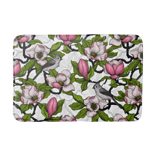 Blühende Magnolie und Titmausvogel Badematte (Vorderseite)