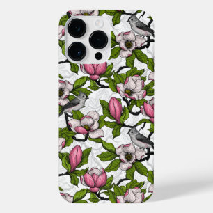 Blühende Magnolie und Titmausvogel iPhone 14 Pro Max Hülle
