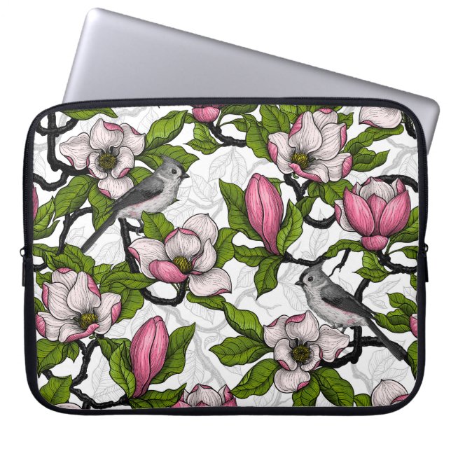 Blühende Magnolie und Titmausvogel Laptopschutzhülle (Vorderseite)