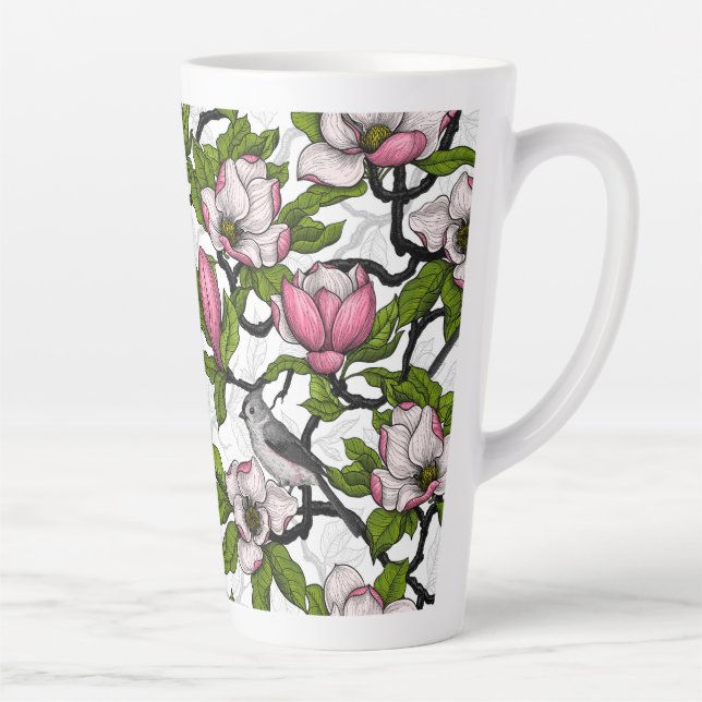 Blühende Magnolie und Titmausvogel Milchtasse (Rechts)