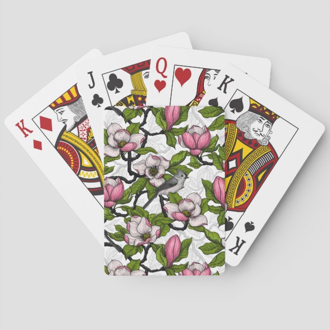 Blühende Magnolie und Titmausvogel Spielkarten (Rückseite)