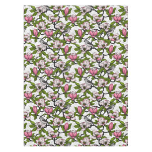 Blühende Magnolie und Titmausvogel Tischdecke