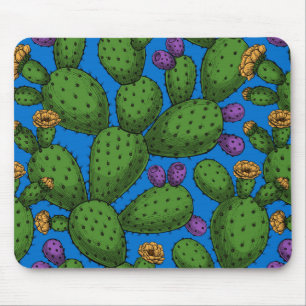 Blühende Opuntia auf blau Mousepad