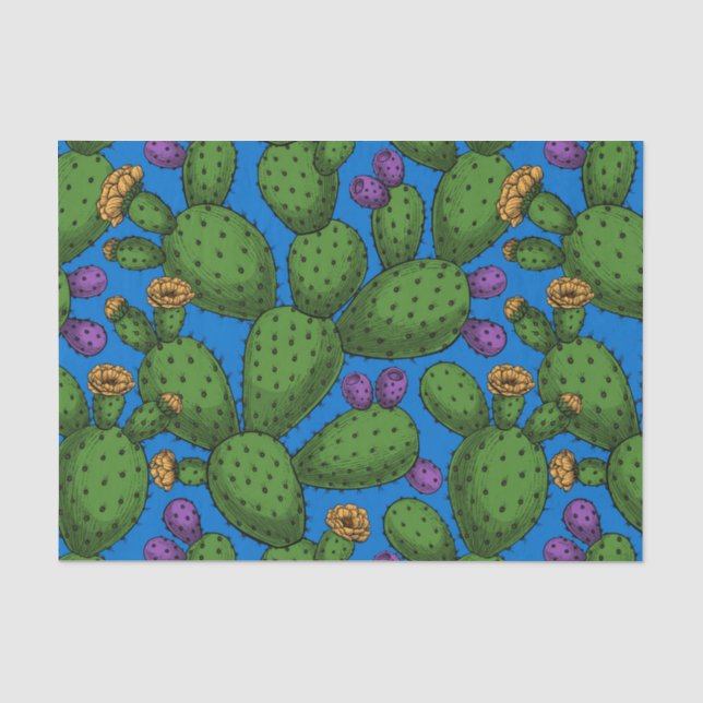 Blühende Opuntia auf blau Seidenpapier (Vorderseite)