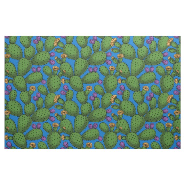 Blühende Opuntia auf blau Stoff (Fat Quarter (45,7 x 55,9 cm))