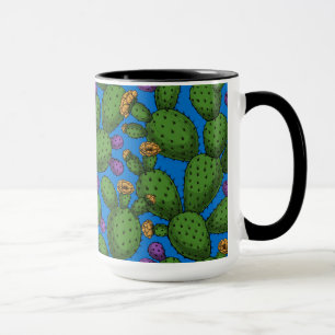Blühende Opuntia auf blau Tasse