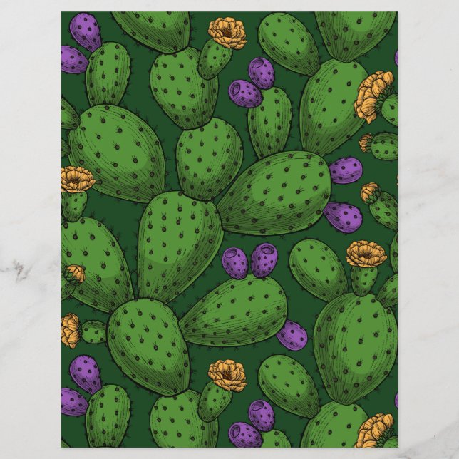 Blühende Opuntia auf dunkelgrün (Vorderseite)