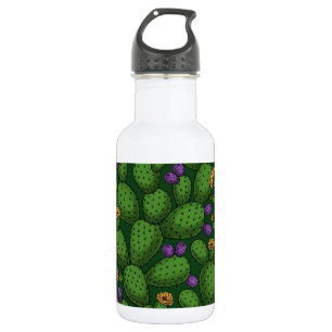 Blühende Opuntia auf dunkelgrün Edelstahlflasche