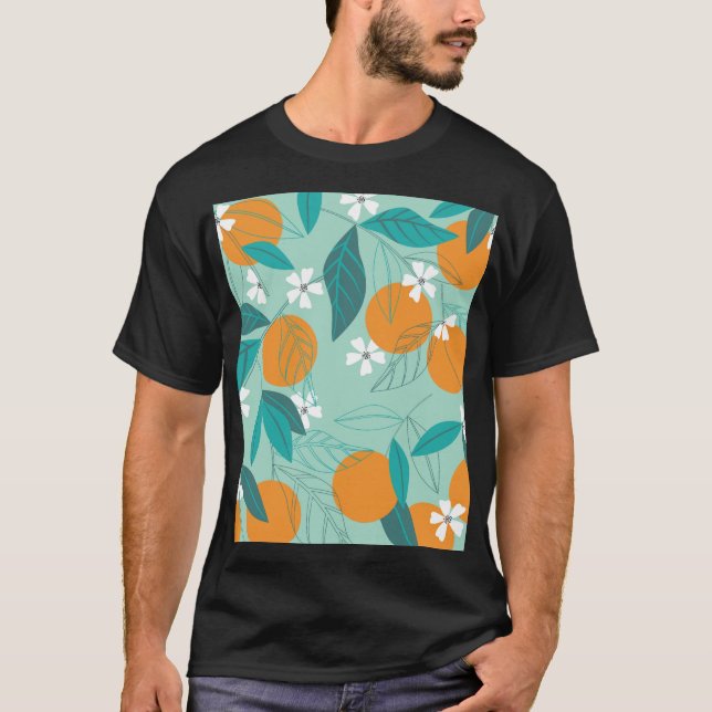 Blühende Orangen, Blätter, Vintage Kunst. T-Shirt (Vorderseite)