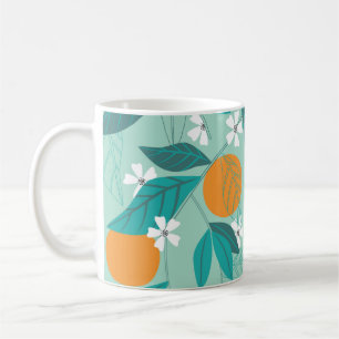 Blühende Orangen in Blätter. Darstellung Kaffeetasse