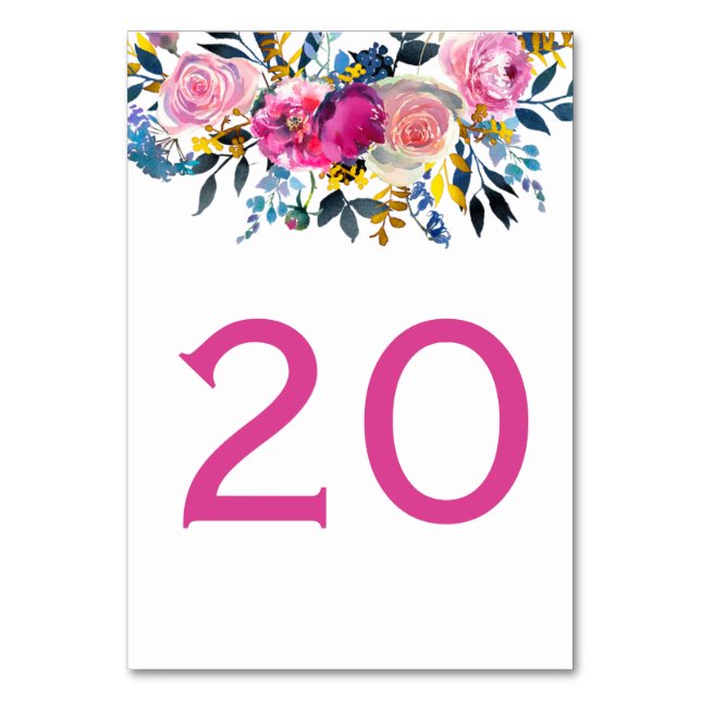 Blühende Petals Watercolor Blumenkarten Tischnummer (Vorderseite)