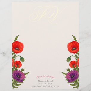 Blühende Poppy Monogram, florale Geschäftsbriefe Briefbogen