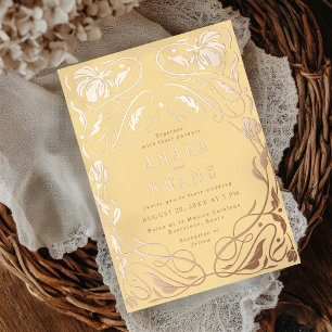 Blühende Reben Botanical Art Nouveau Gold Folieneinladung