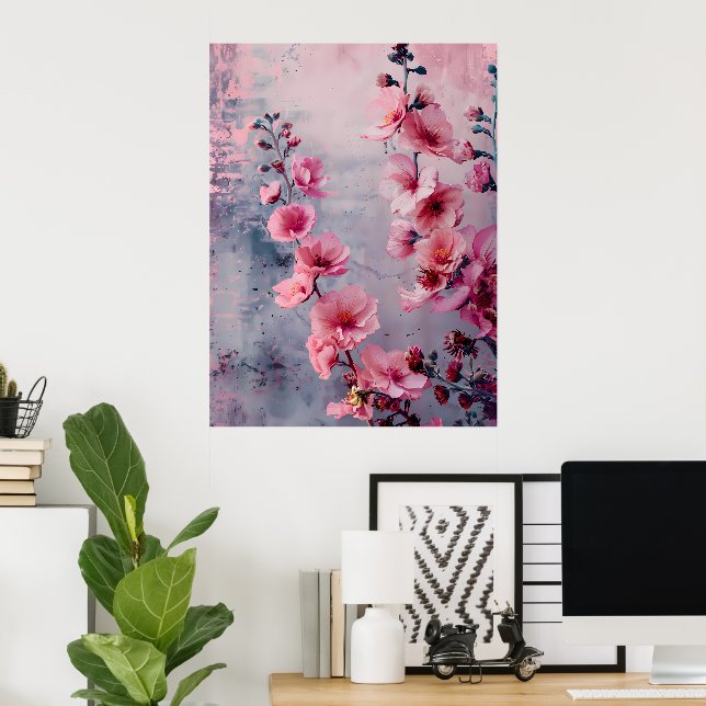 Blühende rosa Blume Poster (Heimbüro)
