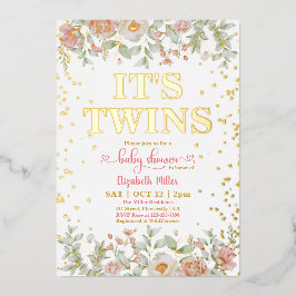 Blühende rosa Blume Twin Girls Babydusche Folieneinladung