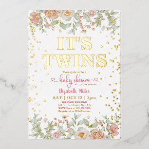 Blühende rosa Blume Twin Girls Babydusche Folieneinladung