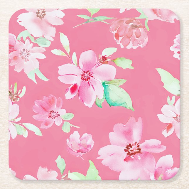 Blühende rosa Blumenpapier-Untersetzer Rechteckiger Pappuntersetzer (Vorderseite)