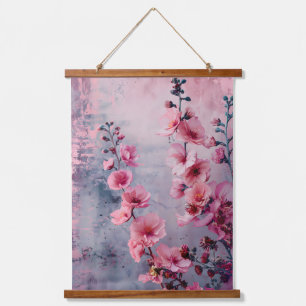 Blühende rosa Blüten Wandteppich Mit Holzrahmen