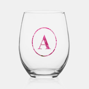 Blühende rosa Floral Monogram Lettering Art "A" Weinglas Ohne Stiel