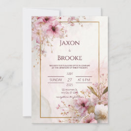 Blühende rosa florale romantische Hochzeit Einladung