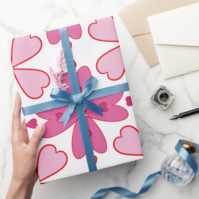 Blühende rosa Herzen, Blume-Pedale, weißes BK Geschenkpapier (Schenken)