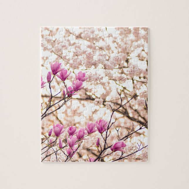 Blühende rosa Lila Magnolias-Frühlingsszene Blume (Vertikal)
