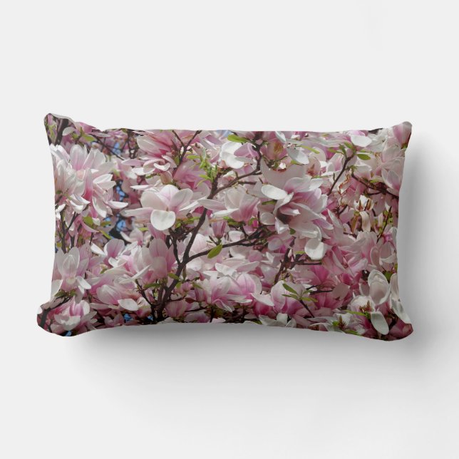 Blühende rosa Magnolia-Feldfrühlingssäule-Blume Lendenkissen (Vorderseite)