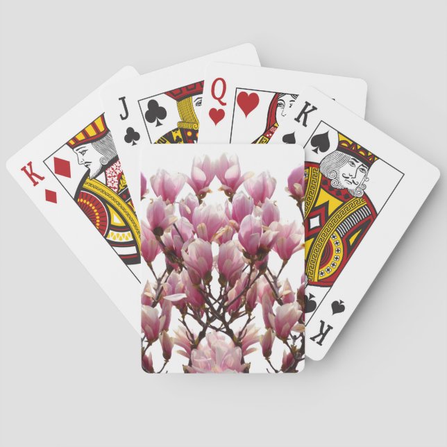 Blühende rosa Magnolias-Frühlingsstimmung in der B Spielkarten (Rückseite)