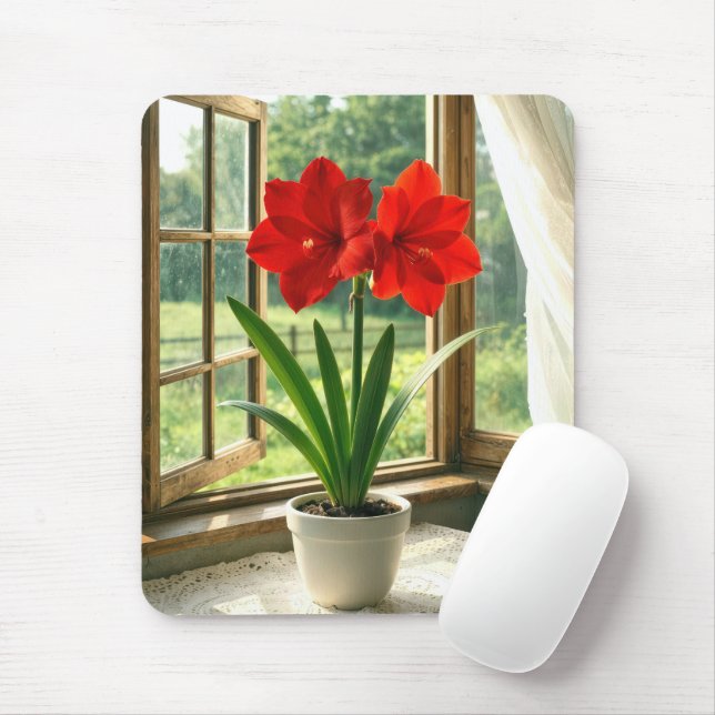 Blühende rote Amaryllis  Mousepad (Mit Mouse)