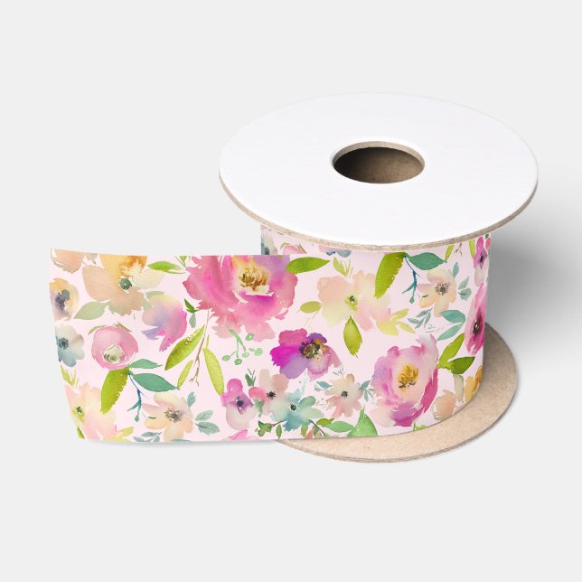 Blühende schicke Minze & Blush Pink Wasserfarbe Ho Satinband (Spule)