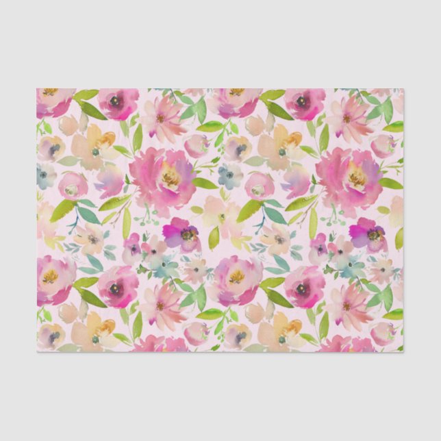 Blühende schicke Minze & Blush Pink Wasserfarbe Ho Seidenpapier (Vorderseite)