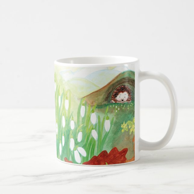 Blühende Schneekanäle und ein Igel Kaffeetasse (Rechts)