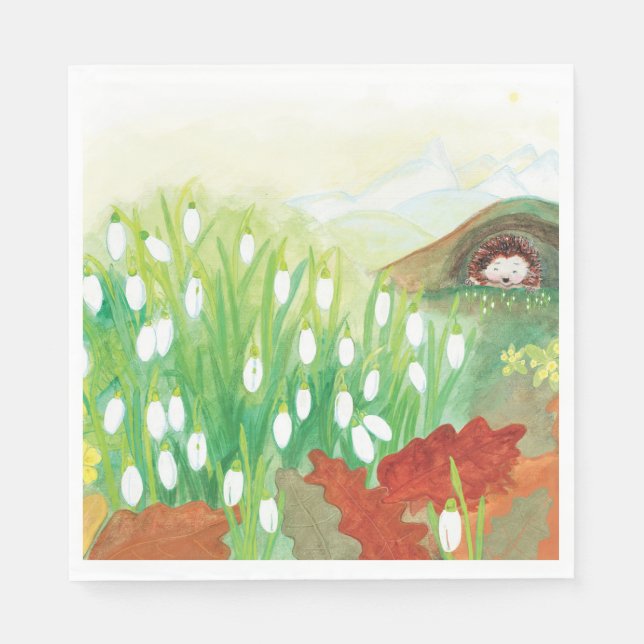 Blühende Schneekanäle und ein Igel Serviette (Vorderseite)