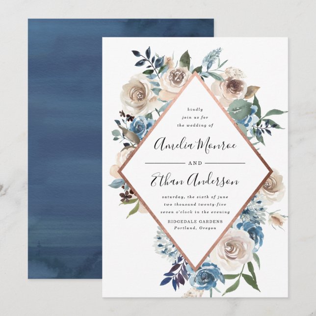 Blühende Schönheit Blumenrahmen Einladung Hochzeit (Vorne/Hinten)