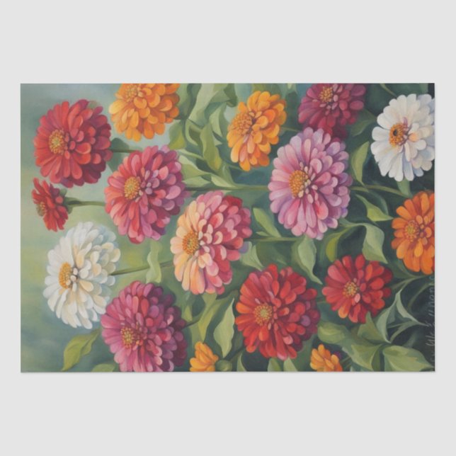 Blühende Schönheiten: Zinnia-Malerei Dekoupage Seidenpapier (Vorderseite)