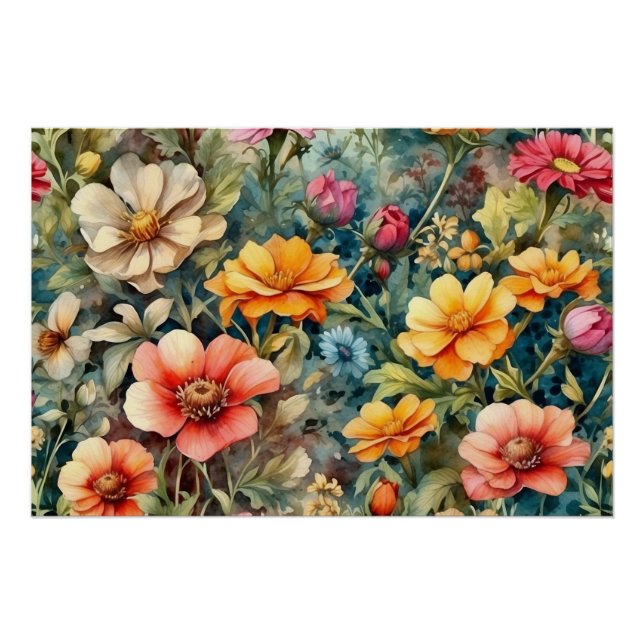 Blühende Sommergartenblumen Poster (Vorderseite)