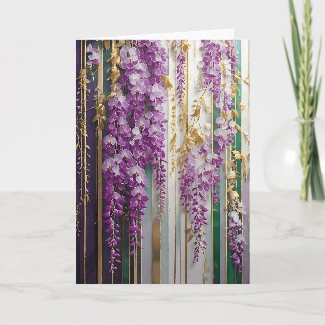 Blühende Tapete Violet Gold Wisteria Karte (Vorderseite)
