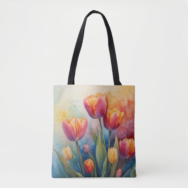 Blühende Tulips Aquarellfarben-Tasche Tasche (Vorderseite)