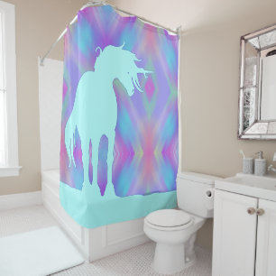 Blühende Unicorn-Silhouette (blau-weiche geometris Duschvorhang