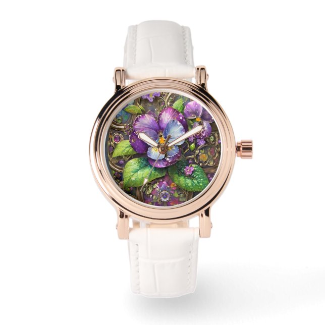 Blühende Vögel Foot Violets Wildblumen Ostereier Armbanduhr (Vorderseite)