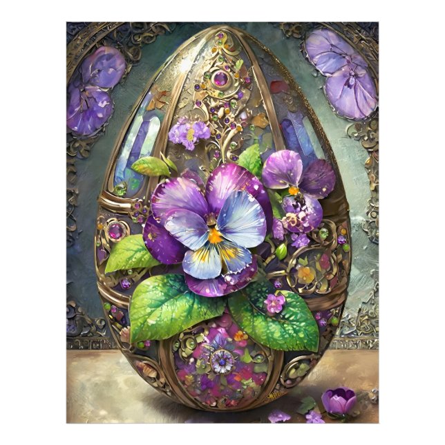 Blühende Vögel Foot Violets Wildblumen Ostereier Fotodruck (Vorne)