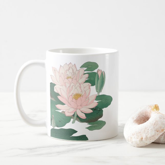 Blühende Wasserlilie von Ohara Koson Kaffeetasse (Mit Donut)
