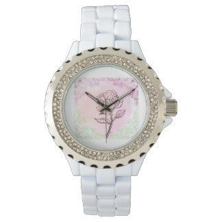 Blühende weiße Keramik-Armbanduhr im Rosendesign Armbanduhr