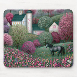 Blühende Wiesen-Hügelpferdefarm Mousepad