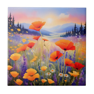 Blühende Wildblumen der Landschaft in Wasserfarbe Fliese