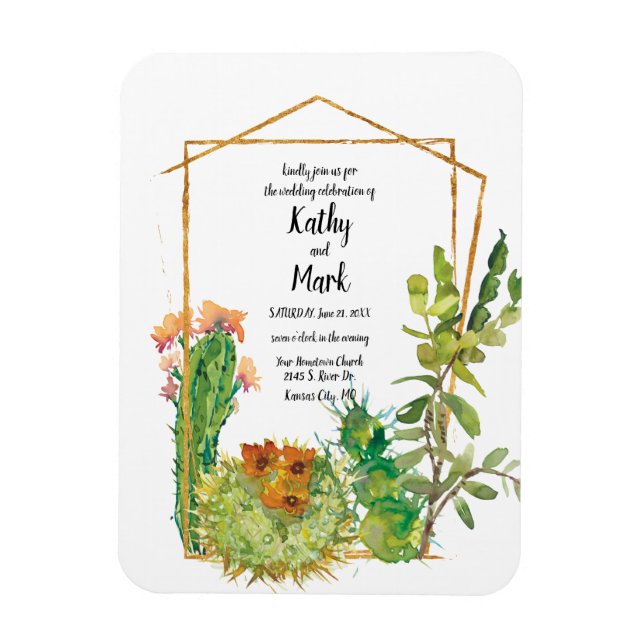 Blühende Wüstenkaktus Geometrische Hochzeit Magnet (Vertikal)